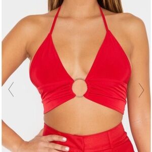 Red Plunge Ring Detail Bralette - Pretty Little Thing